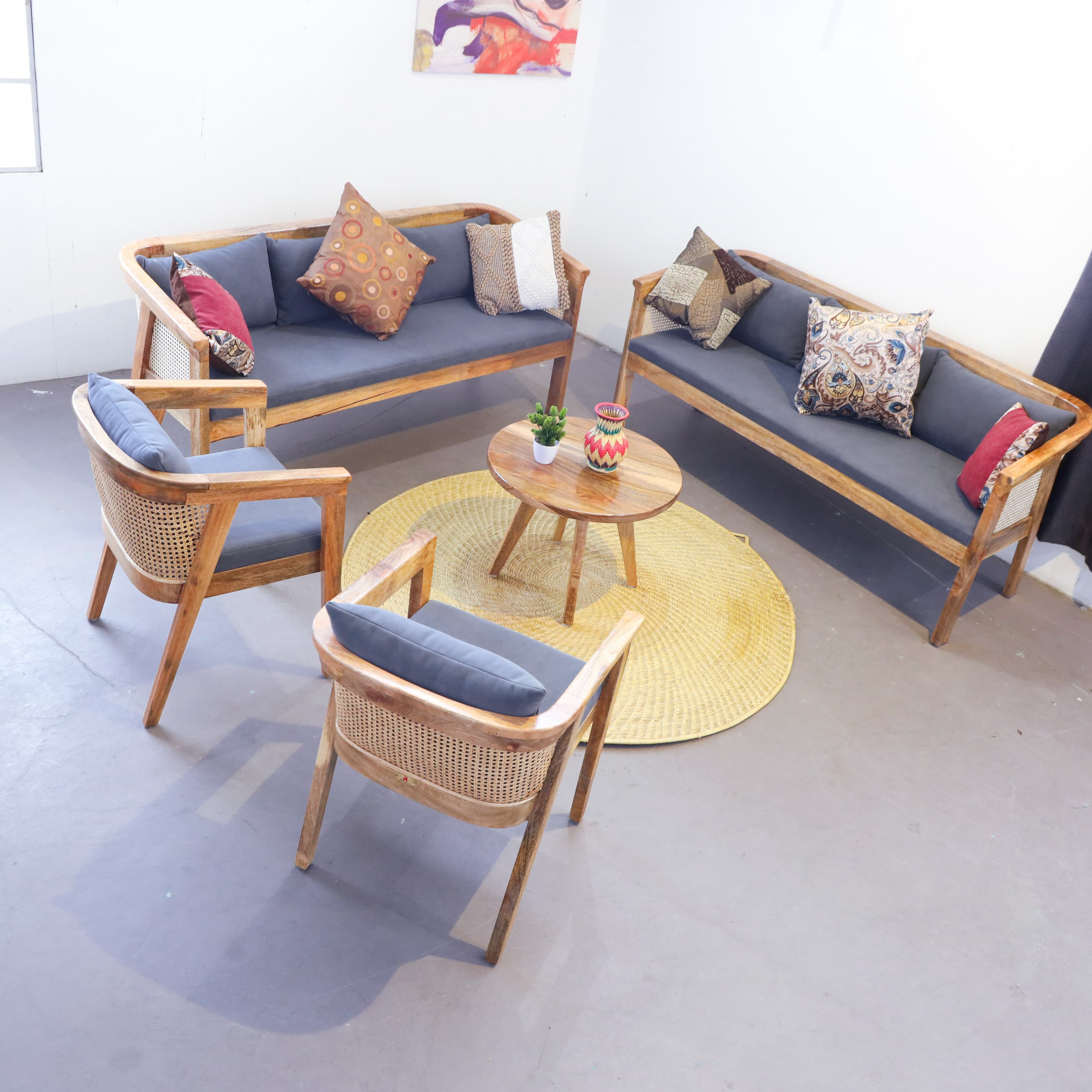 Shreya Caned Sofa Set 8p